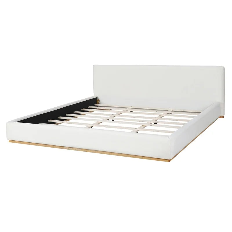 Elegant White Upholstered King Bed with Solid Wood Frame for Ultimate Comfort