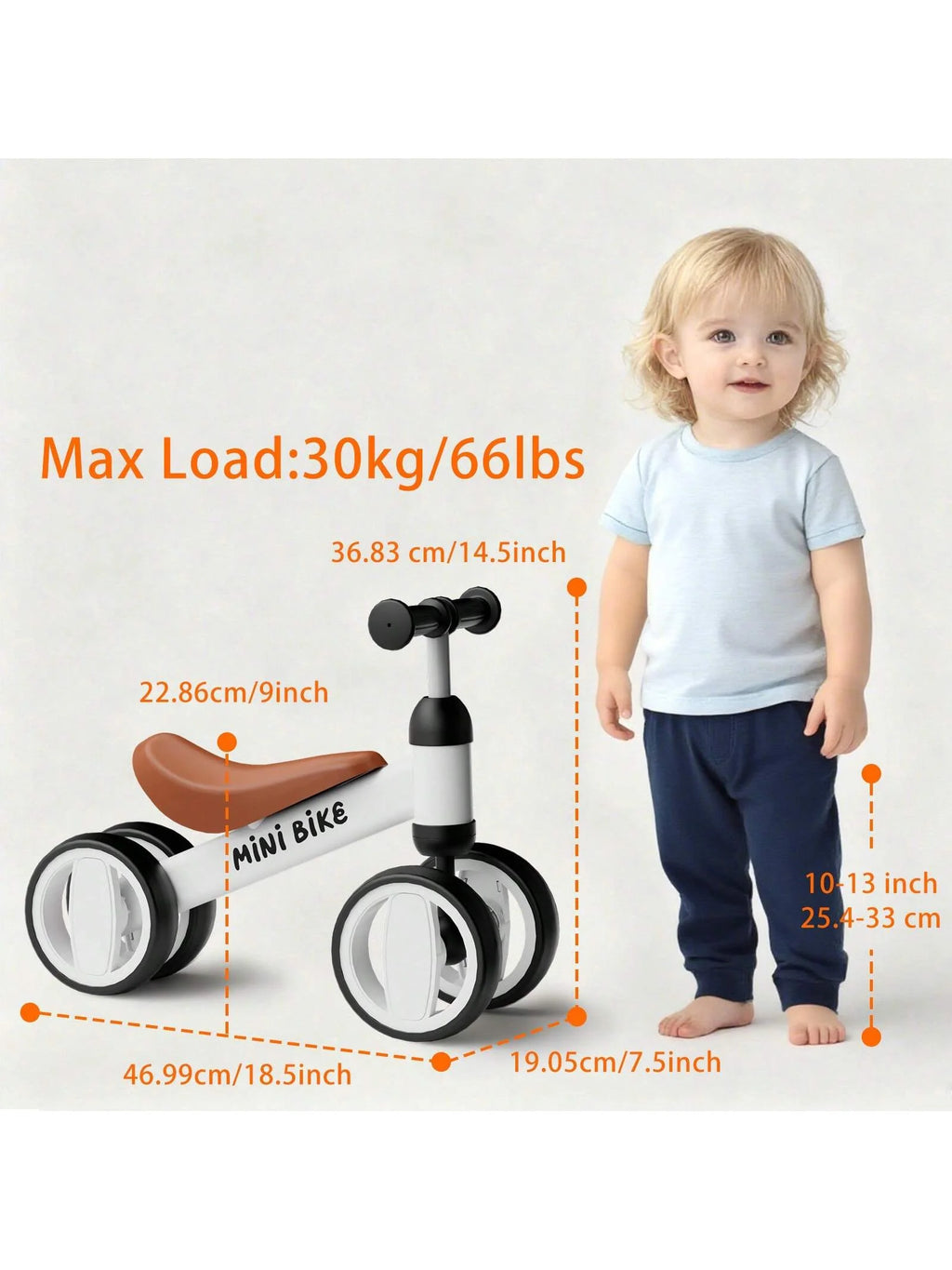 Toddler Balance Bike 10-24 Months | 4-Wheel No-Pedal Ride On Toy with 135° Steering,Anti-Rollover, Lightweight 3.3lbs, Silent Wheels for Baby Boys Girls