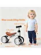 Toddler Balance Bike 10-24 Months | 4-Wheel No-Pedal Ride On Toy with 135° Steering,Anti-Rollover, Lightweight 3.3lbs, Silent Wheels for Baby Boys Girls