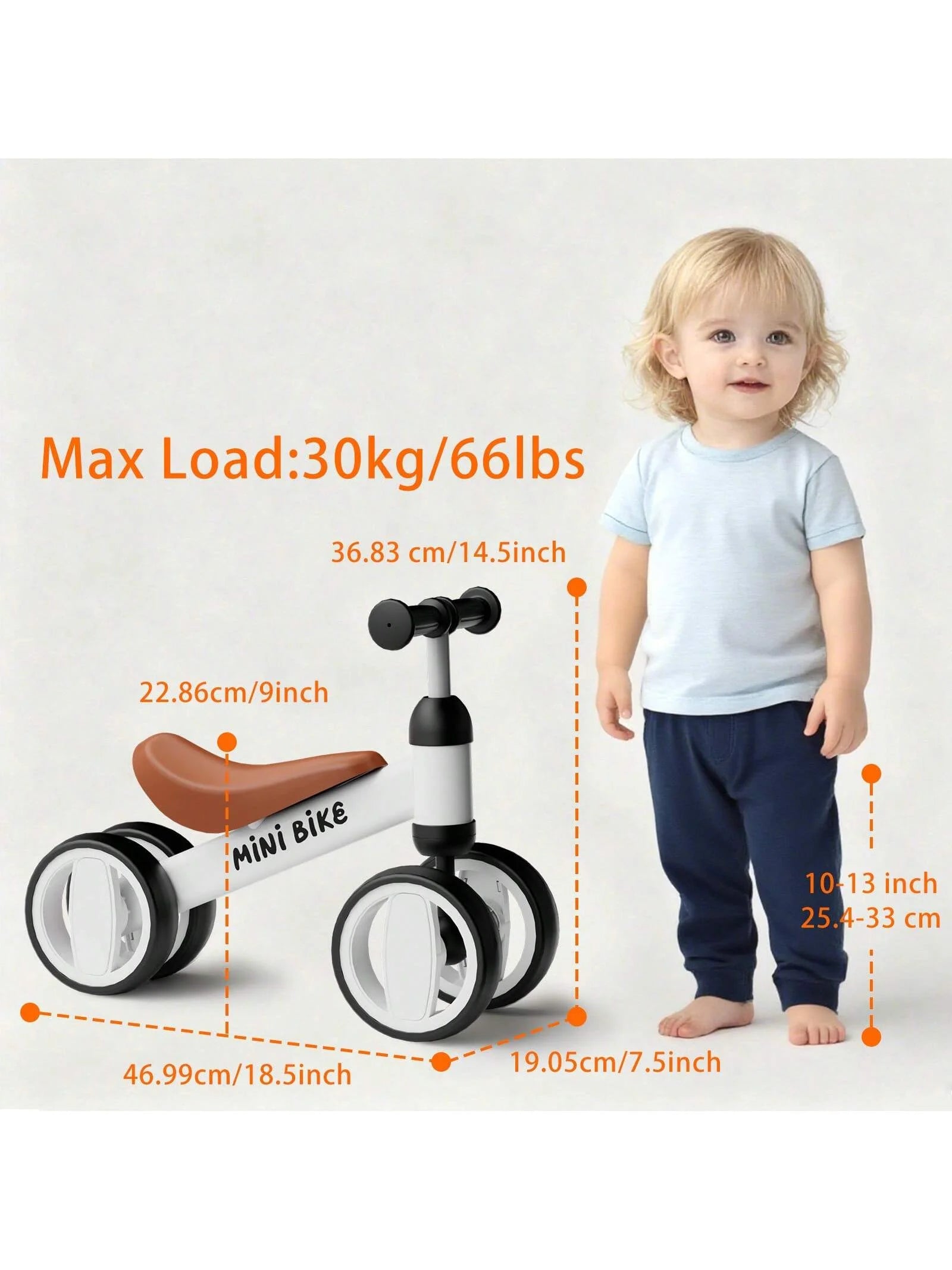 Toddler Balance Bike 10-24 Months | 4-Wheel No-Pedal Ride On Toy with 135° Steering,Anti-Rollover, Lightweight 3.3lbs, Silent Wheels for Baby Boys Girls