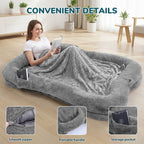 Portable Human Dog Bed Washable Large Size Non Slip Bottom Comfortable Plush Giant Size Dog Bed with Blanket and Pocket for Home