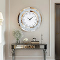 Large Mirror Wall Clock with Crushed Diamond Edge, Sparkling Bling Bling Crystal Round Clock for Living Room, Luxury Glamorous Home Decor, Silent Non-Ticking Quartz, Silver/Tawny Roman Numeral Modern Wall Art