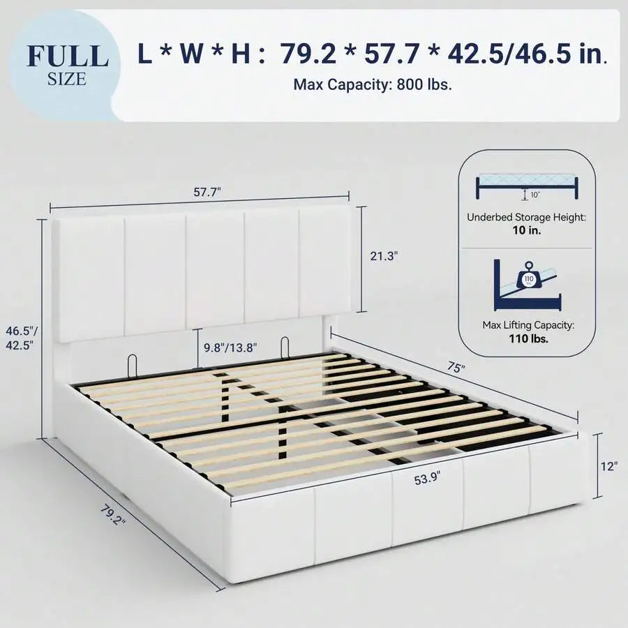 Full/Queen/King Size Velvet Lift Up Storage Bed Frame, Vertical Channel Tufted Headboard, Hydrualic Underneath Storage, Upholstered Platform Bed, Wooden Slats Support, No Box Spring Needed, White