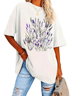 Plus Size - Plus Size - Plus-Size Casual Top With Short Sleeves And Floral Print, Suitable For Summer And Spring, Women'S Plus-Size Clothing,Breathable And Comfortable Short-Sleeved Round-Neck Top, Suitable For All Seasons, E