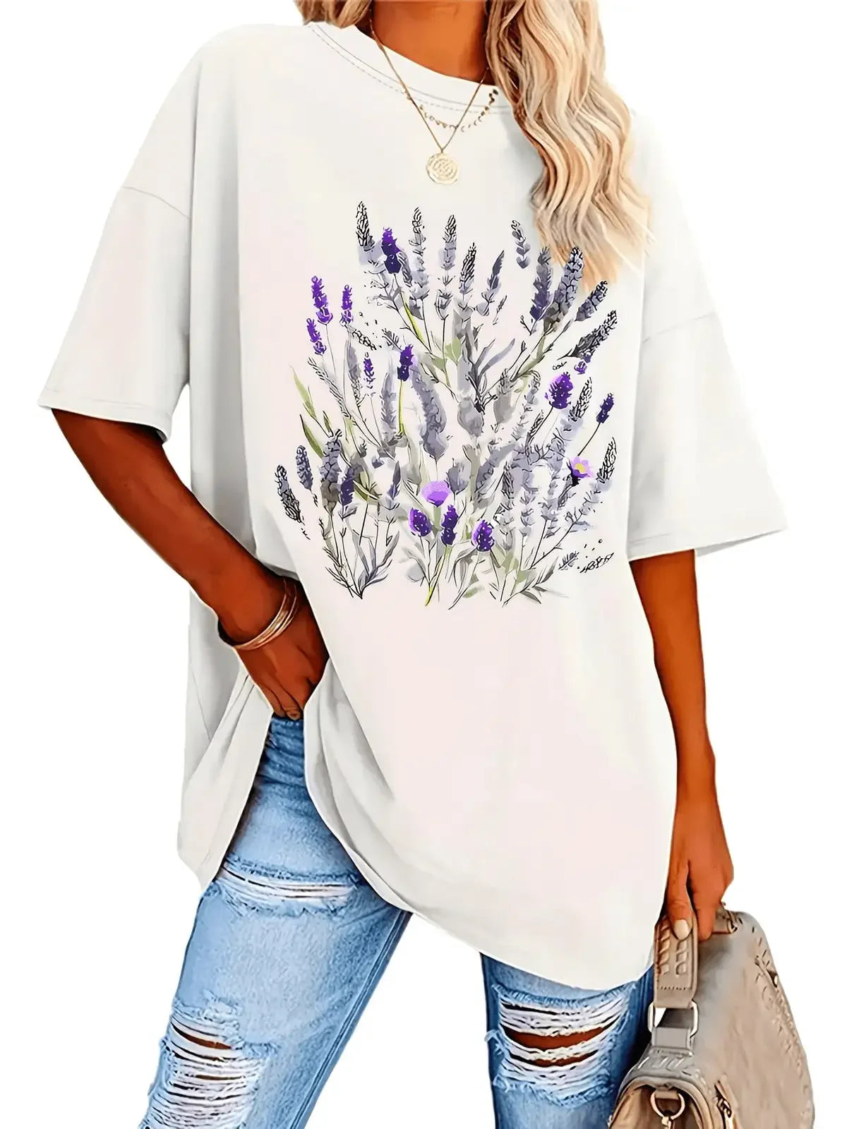 Plus Size - Plus Size - Plus-Size Casual Top With Short Sleeves And Floral Print, Suitable For Summer And Spring, Women'S Plus-Size Clothing,Breathable And Comfortable Short-Sleeved Round-Neck Top, Suitable For All Seasons, E