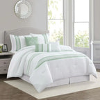 Queen Size Sage Green 7-Piece Comforter Set with Microfiber All-Season Bedding, Bed Skirt, Pillows, and Shams