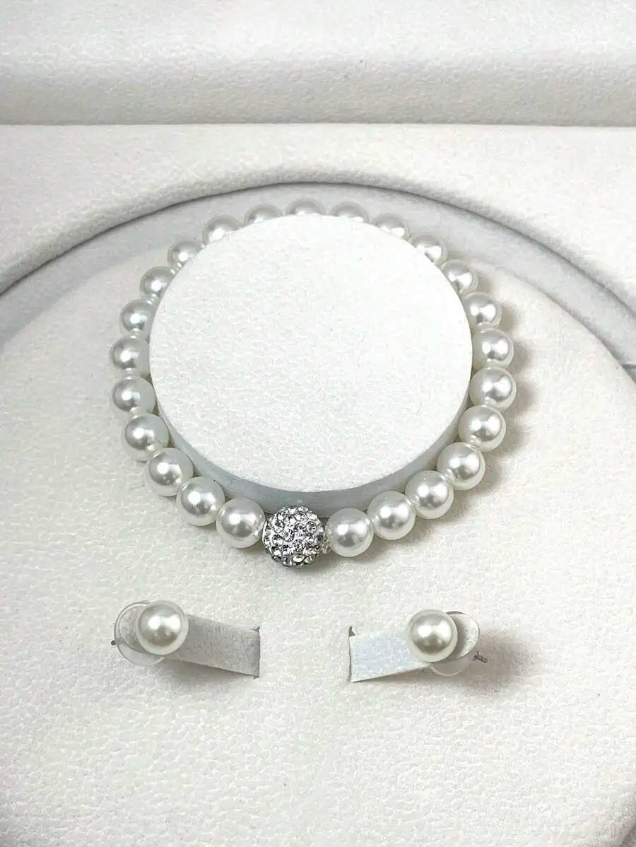 4Pcs/Set Fashion Pearl Necklace Earrings Bracelet Jewelry Set, Sophisticated Pearl Matching Accessory, Versatile Jewelry For Wedding Ceremony, Surprise Gift For Women Girls