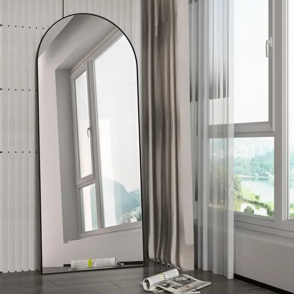 65 x 24 Large Arched Floor Mirror - Black Standing Full-Length Wall Mirror for Home Decor