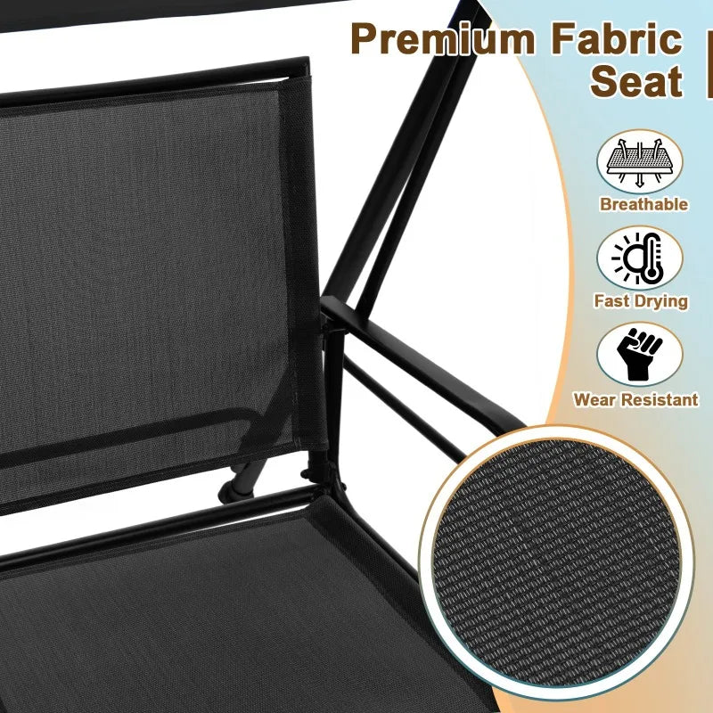 2-Seat Patio Swing Porch Swing w/ Adjustable Canopy for Garden Black Outdoor Furniture