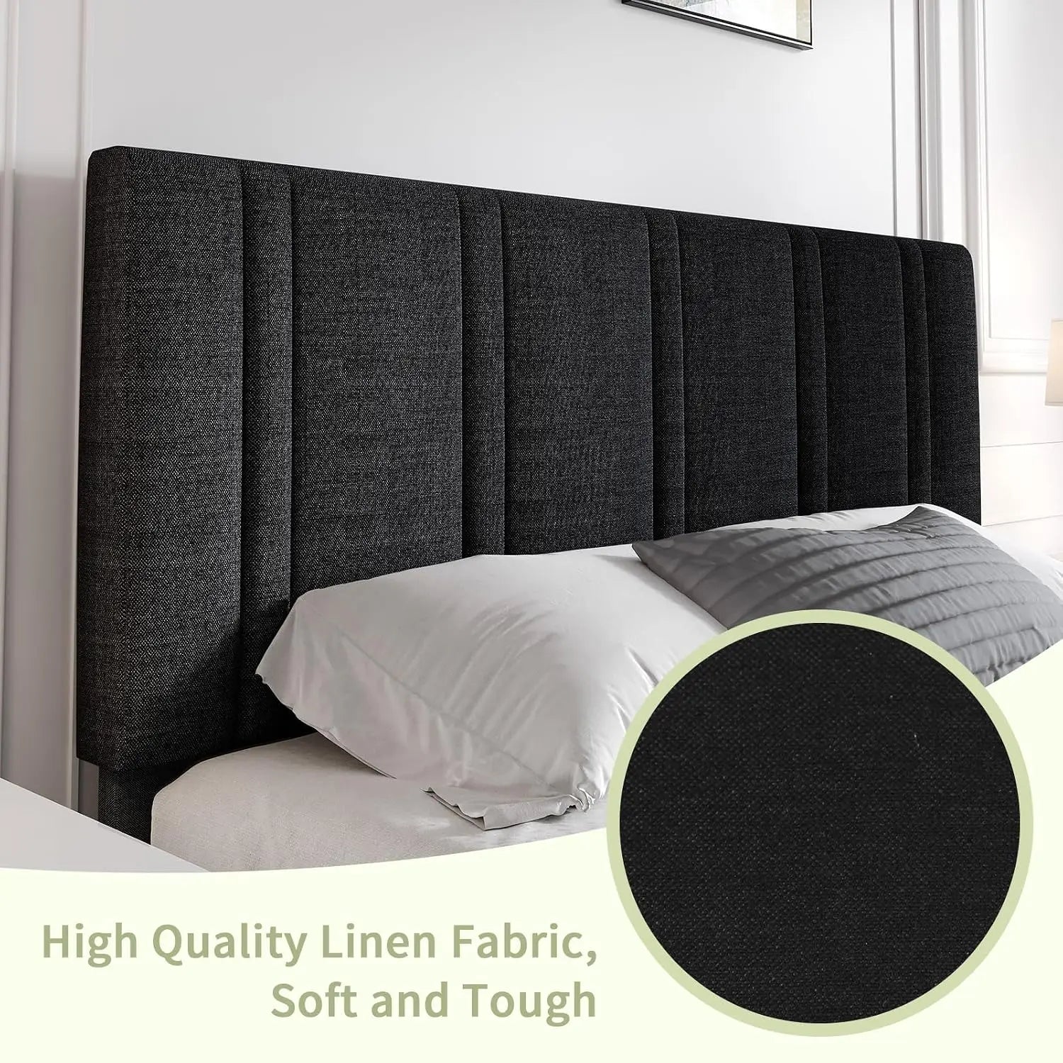 Twin Bed Frame with Adjustable Upholstered Headboard, Linen Fabric Platform Bed with Heavy Duty Wood Slats, Noise-Free,, Custom