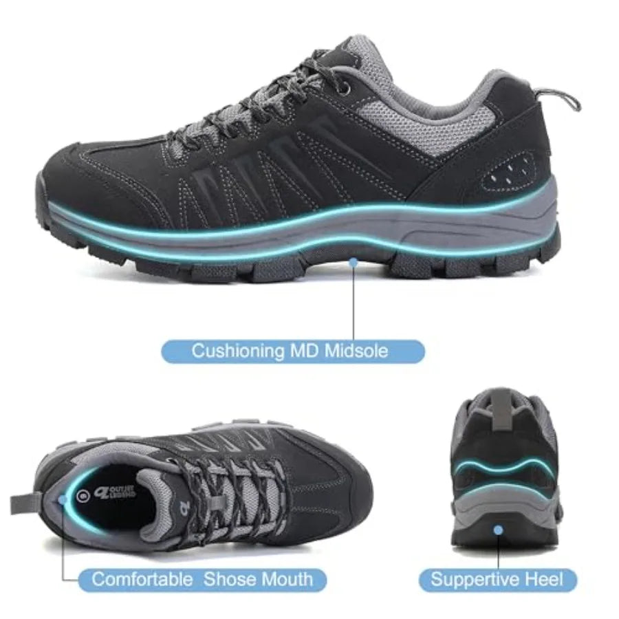 OL OUTJET LEGEND Men's Waterproof Hiking Shoes Leather Comfortable Lightweight Anti-Slip Outdoor Walking Work Sneakers