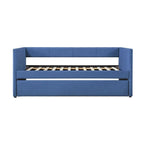 1pc Modern Blue Fabric Daybed with Wooden Frame and Trundle Storage