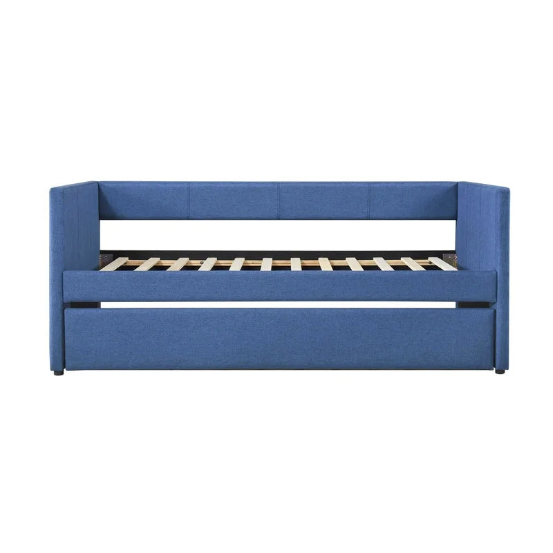 1pc Modern Blue Fabric Daybed with Wooden Frame and Trundle Storage