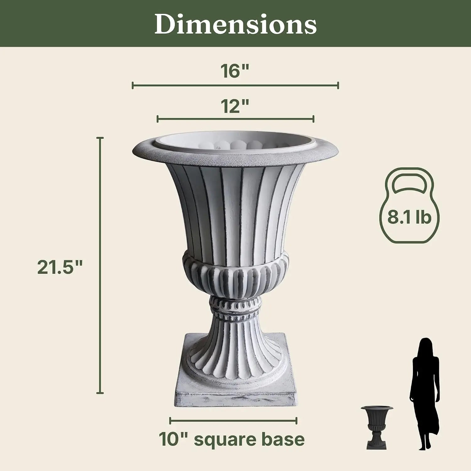 Tall Pedestal Planters Set Stone Resin Outdoor Garden Urns Front Porch Entryway Deck Patio Plant Pots Flower Container Stand Decor White 2 Pack
