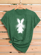 Women Fluffy White Bunny Rabbit Graphic T Shirt Cute Cartoon Animal Easter Spring Short Sleeve Crew Neck Heather Pink Casual Tee Tops