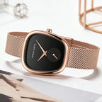 US Local Shipping Women's Watch Oval Rose Gold Case 34mm White Minimalist Dial Original Clock Quartz Movement, Creative Sub Dial, Stainless Steel Mesh Belt, Daily Matching, Work Commuting, Women Jewelry Watch