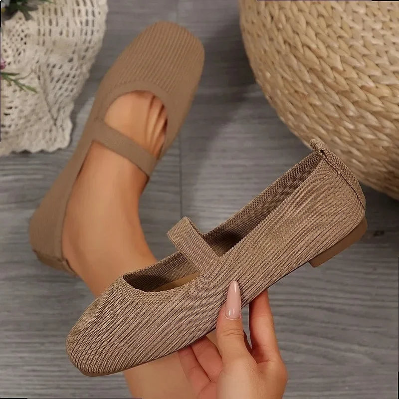 Women Casual Knitted Ballet Flats Shoes 2025 Comfortable Anti-slip Strap Loafers Mary Jane Lightweight Daily Walking Sneakers