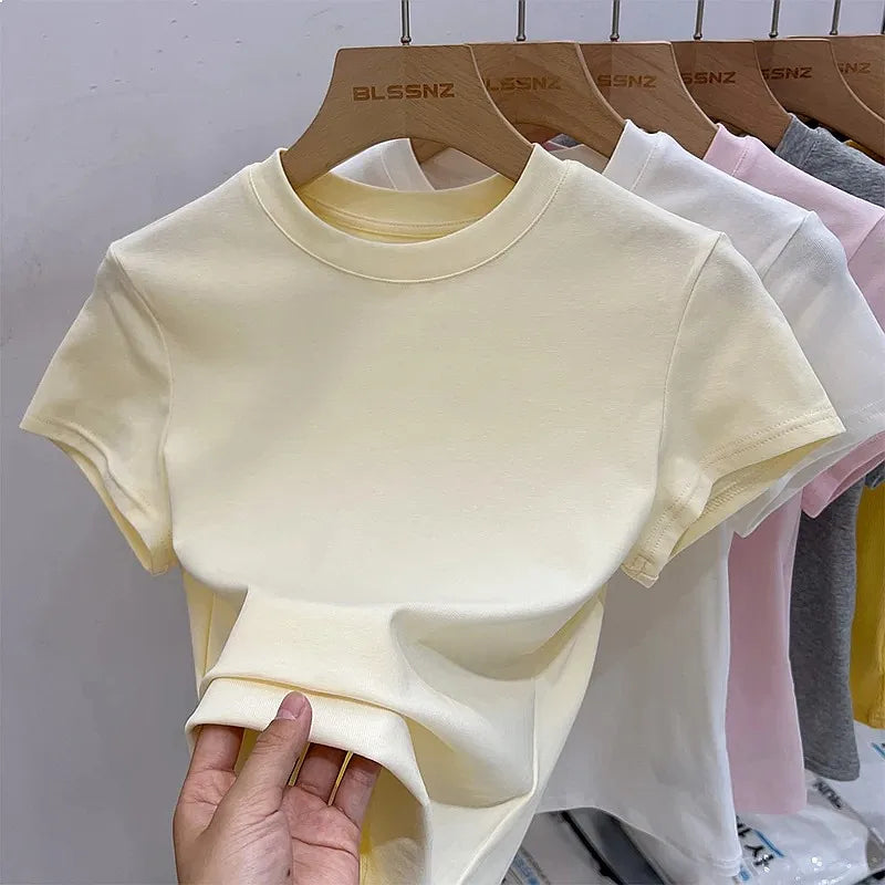 Zjaiss 2026 O-Neck Summer Sexy Basic Solid Short Sleeve T-Shirt Women Casual Korean Streetwear Tee