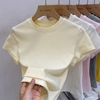 Zjaiss 2026 O-Neck Summer Sexy Basic Solid Short Sleeve T-Shirt Women Casual Korean Streetwear Tee