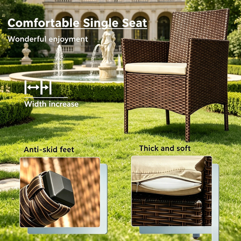 4-Piece Outdoor Rattan Patio Furniture Set, Brown PE Wicker Conversation Set With Cushions& Glass Coffee Table, Perfect For Backyard, Balcony, Poolside