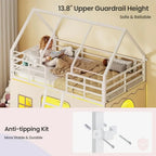 Twin Over Twin Bunk Bed with Play Curtain, LED Lights, Metal Frame, Inclined Ladder, Guardrail, Space-Saving Design