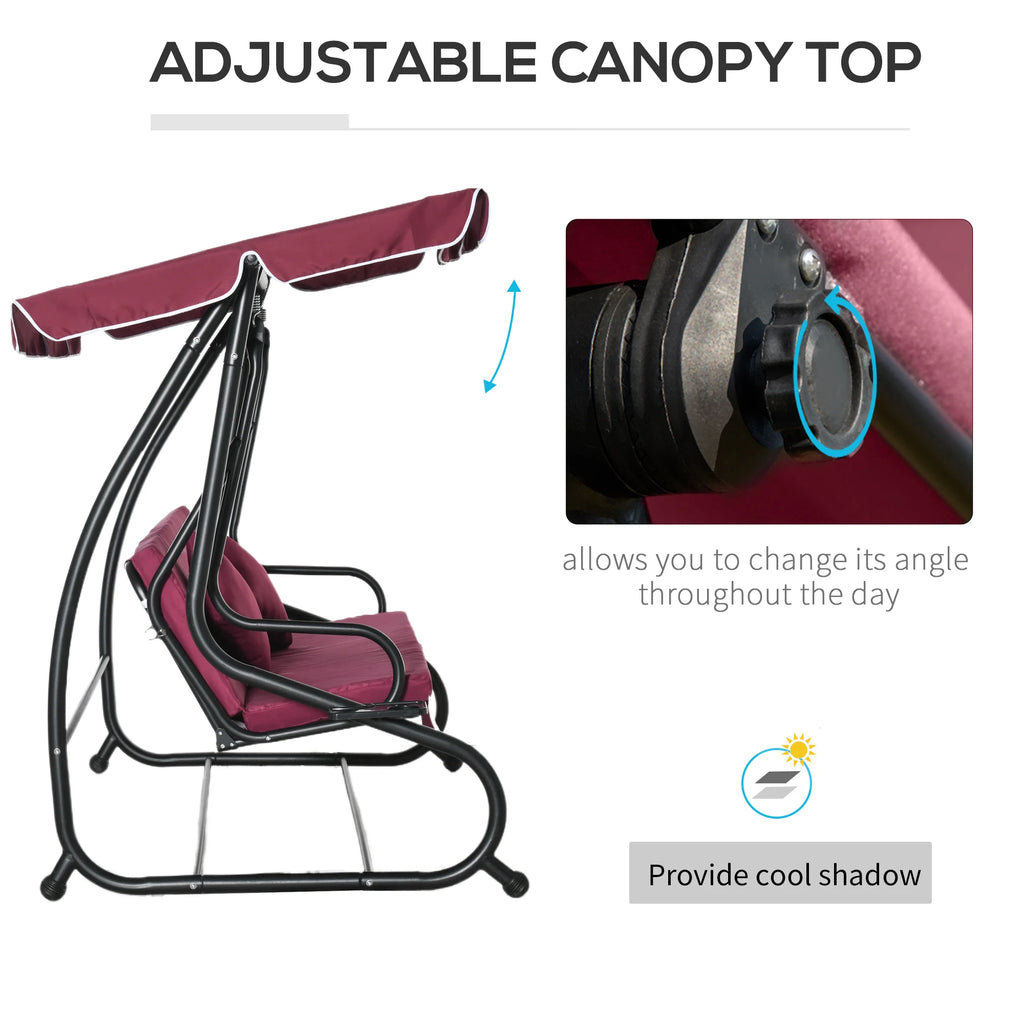 Outdoor 3-Person Patio Porch Swing Hammock Bench with Adjustable Canopy, Red