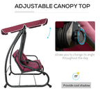 Outdoor 3-Person Patio Porch Swing Hammock Bench with Adjustable Canopy, Red