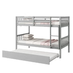 Grey Twin Over Twin Bunk Bed with Trundle, Convertible to Two Twin Beds, Includes Ladder and Guardrails