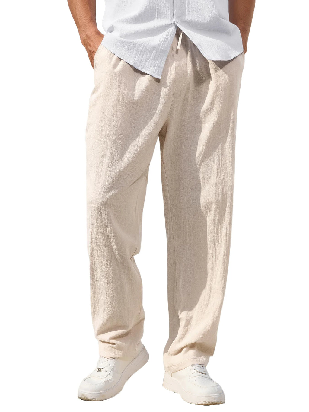 Men's Casual Cotton Linen Pants Loose Straight Breathable Summer Trousers Comfortable Linen Clothing