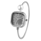 Elegant women's watch, featuring a simulated quartz square case, bar markers, and a bracelet design with imitation pearl embellishments; suitable for all seasons and professional settings