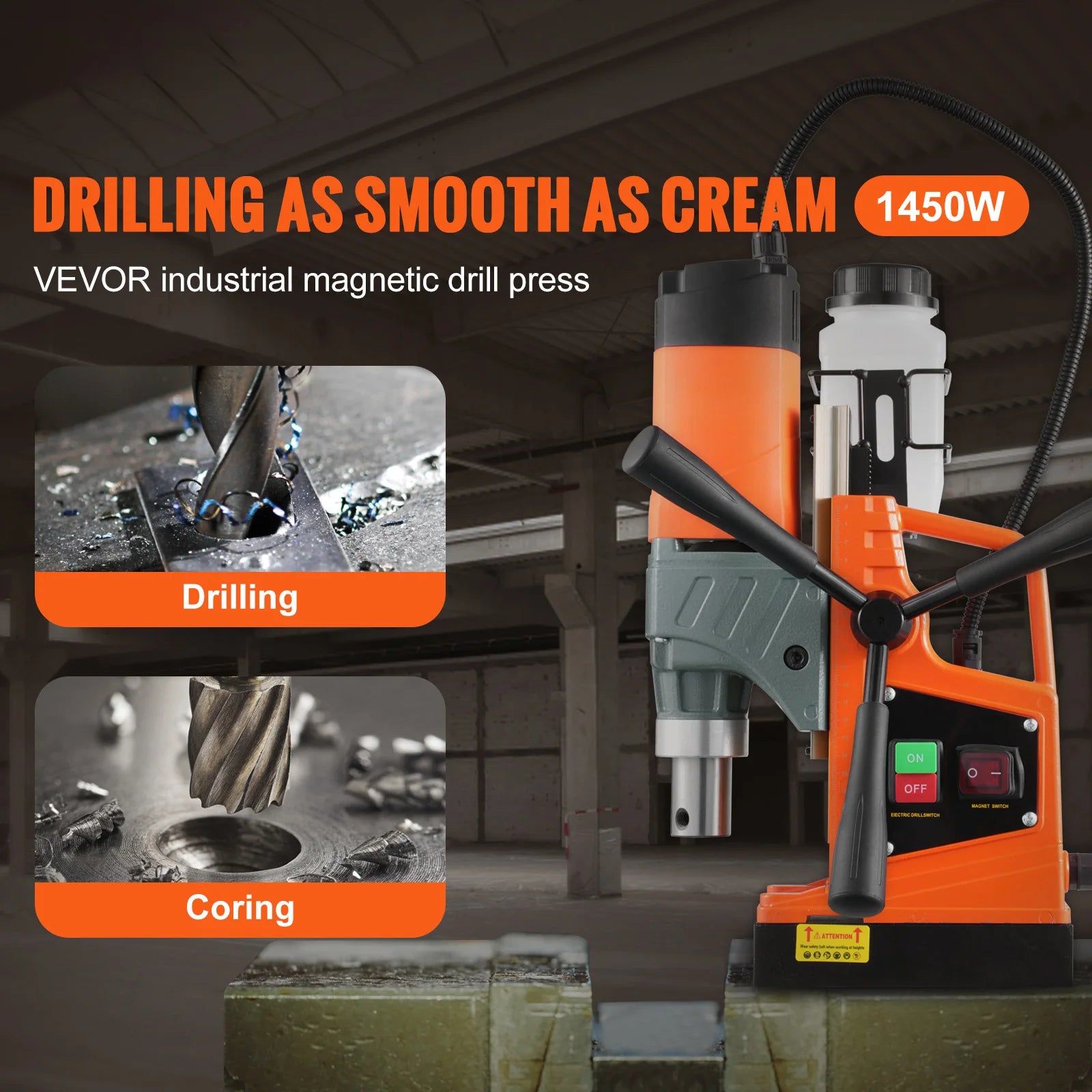 SucceBuy 11PCs Magnetic Drill Motor 1.6 in 1450W Boring Diameter 850RPM Speed 2810 lbf Portable Electric Mag Drill Press