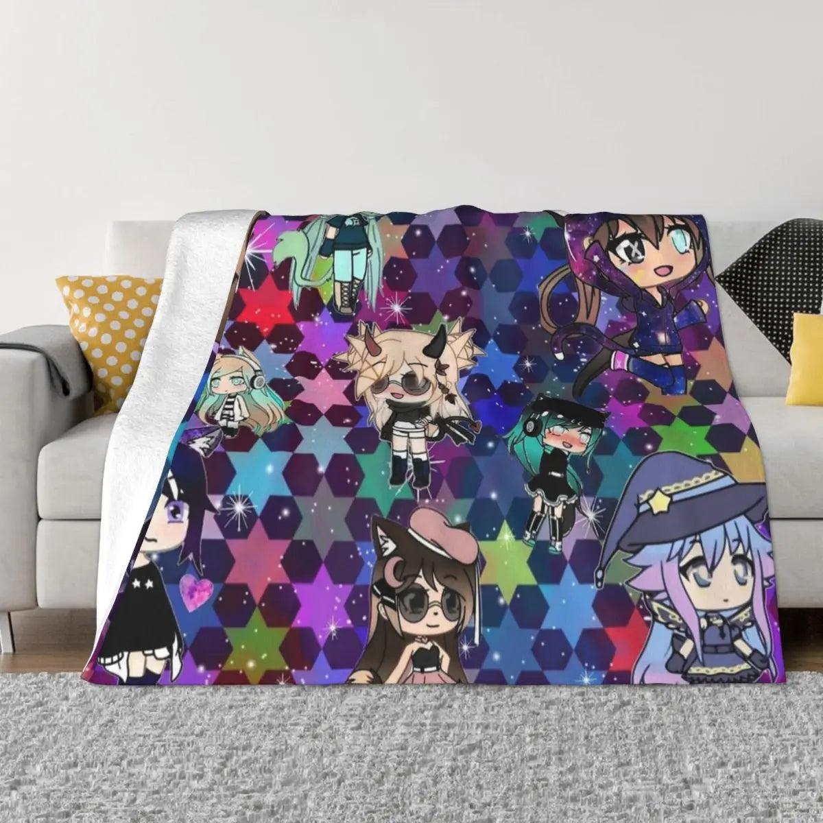 Gacha Life Girl Bundle Pack Stars Blanket Velvet Summer Portable Lightweight Thin Throw Blanket for Bedding Car Rug Piece