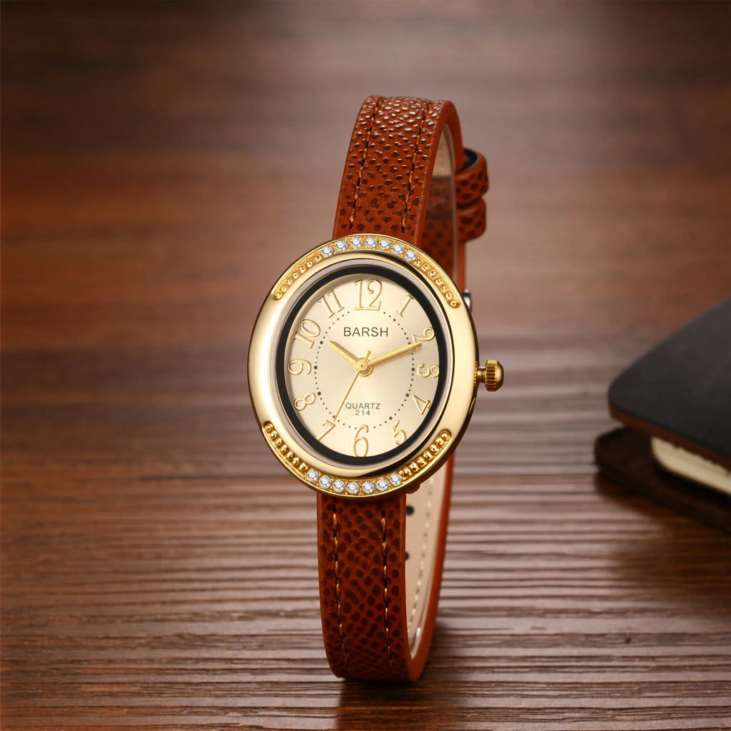Women's Small Dainty Oval Watch Rhinestone Crystal Studded Bezel PU Leather Band Strap Analog Quartz Wristwatch Arabic Numeral Black Red Dial Vintage Luxury Fashion Mini Cute Ladies Elegant Gift Birthday Christmas All Seasons