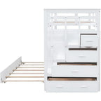 Twin Over Twin Staircase Bunk Bed with Trundle, Triple Bunk Bed, Storage Stairs, Safety Rail, Drawers, Solid Wood, Bedroom Set,