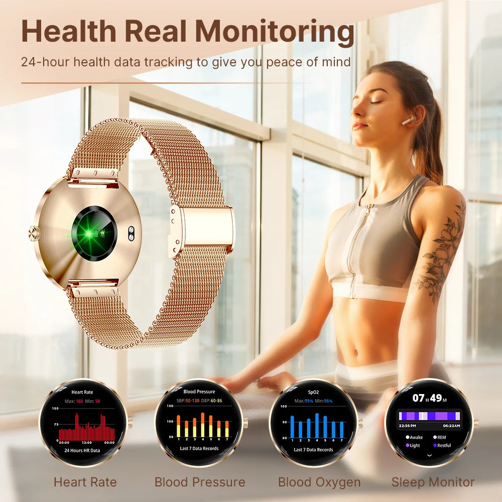 MEVADEN 8.5mm Utra-thin Stainless Steel Smartwatch 1.43 inch AMOLED Screen Women Bluetooth Call Health Monitor Sport Smart Watch