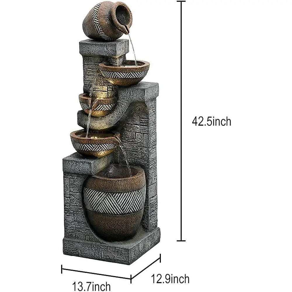 Multi-Level Outdoor Water Fountain - 42.5 Tall Cascading Feature - Ideal for Decks, Patios, Yards