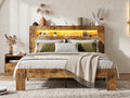 US Queen Size Bed Frame with Storage Headboard Platform Bed Frame with Charging Station LED Light Easy Assembly No Box Spring