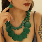 Africa Nigeria Jewelry Set Boho Double-layer Colored Geometric Round Wooden Beads Necklace Earrings For Women Trend 2025