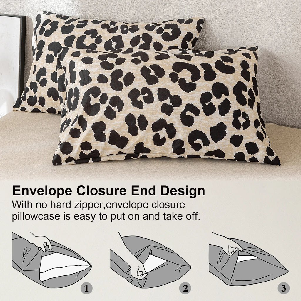 Fashionable Leopard Print Three-Piece Duvet Cover Set (1 Duvet Cover + 2 Pillowcases) Made of Ultra-Soft, Breathable Fabric, Skin-Friendly, Comfortable, Breathable, Machine Washable, Suitable for All Seasons, Elegant and Exqu