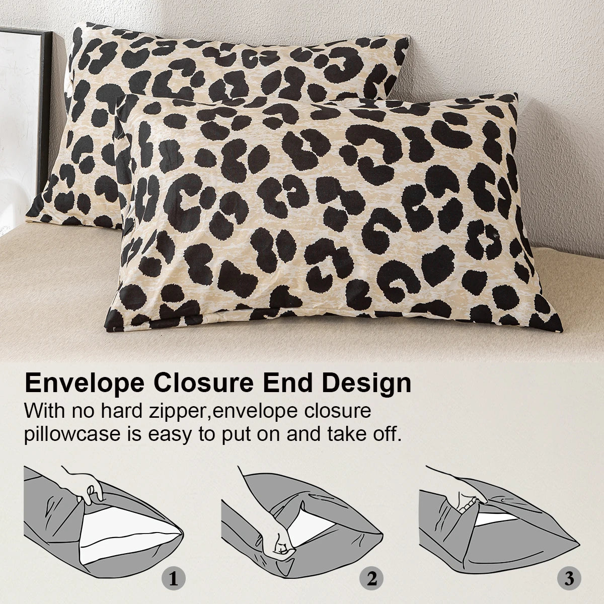 Fashionable Leopard Print Three-Piece Duvet Cover Set (1 Duvet Cover + 2 Pillowcases) Made of Ultra-Soft, Breathable Fabric, Skin-Friendly, Comfortable, Breathable, Machine Washable, Suitable for All Seasons, Elegant and Exqu