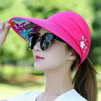 Sun hat, summer sun protection, fashionable, women, summer vacation, wide-brimmed foldable UV protection beach sun hat, open-top top hat, Korean style
