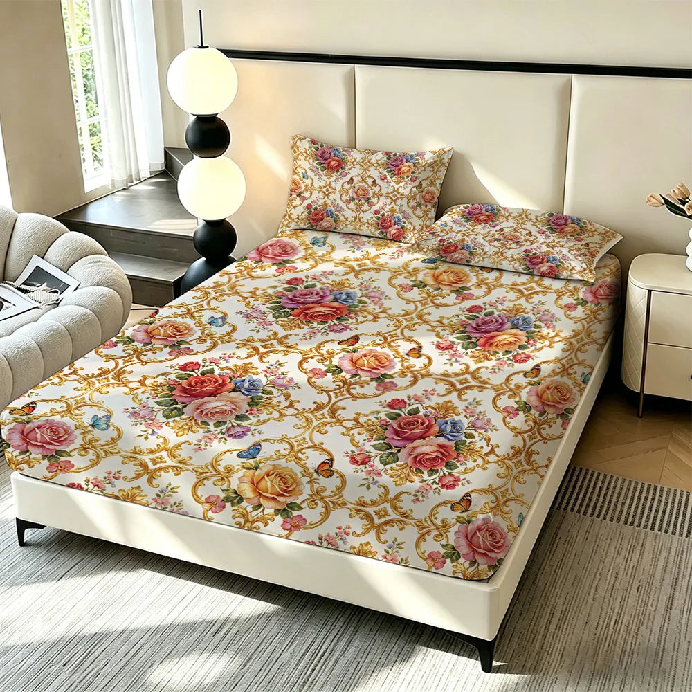 3pcs Spring Colored Flower Printed Coreless Bed Sheet Summer Set Multi Size Comfortable Bedding Decoration Machine Washable