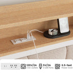 Daybed with Trundle Bed, Twin Bed Frame with Upholstered Storage Headboard and Charging Station, Sofa Day Bed with Strong Suppo