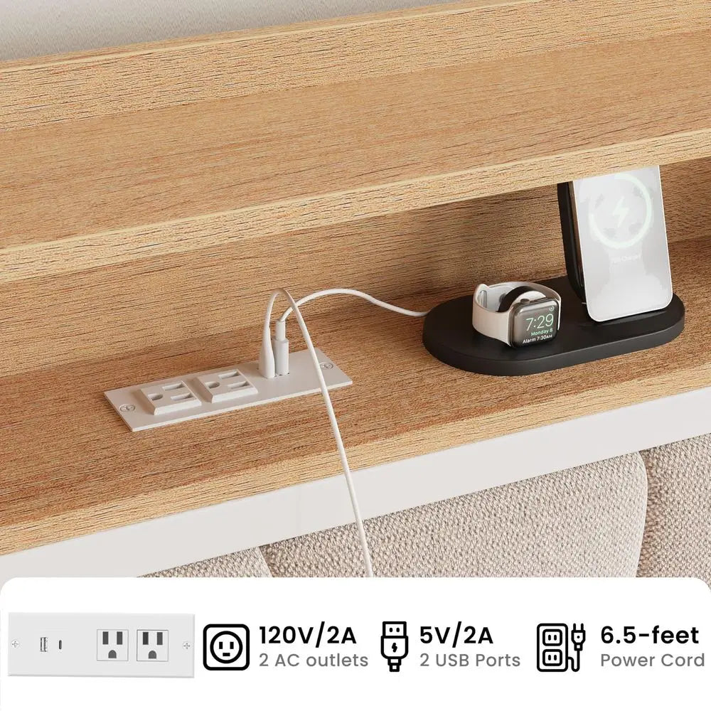 Daybed with Trundle Bed, Twin Bed Frame with Upholstered Storage Headboard and Charging Station, Sofa Day Bed with Strong Suppo