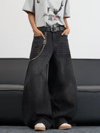 UP.THE Men's Black Baggy Wide Leg Jeans, Y2K Hip Hop Streetwear Denim Pants with Back Embroidery, Oversized Loose Skater Jeans for Street Activities