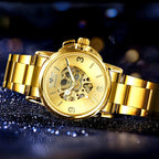WINNER Fashion Elegant Skeleton Automatic Mechanical Watch for Women Luminous Hands Stainless Steel Strap Business Ladies Watches