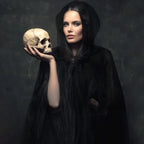 Halloween Medieval Hooded Cloak 3-Layer Chiffon Gothic Witch Cape for Adults and Teens, Unisex Cosplay Costume