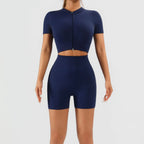 Workout Sets for Women 2 Piece Seamless Ribbed Short Sleeve Crop Top High Waist Shorts Yoga Outfits
