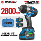 ONEVAN 2800N.M High Torque Brushless Electric Wrench Cordless 1/2 Inch Screwdriver Impact Drill Tool For Makita 18V Battery Pin