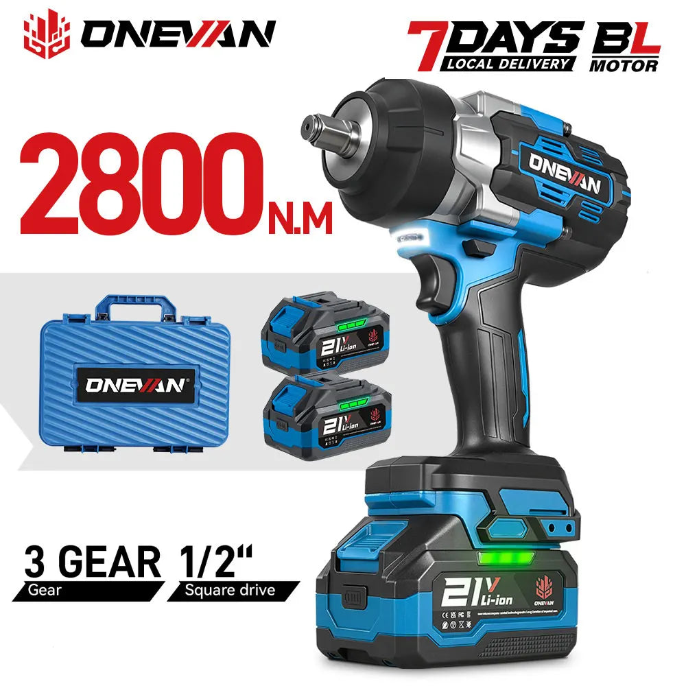 ONEVAN 2800N.M High Torque Brushless Electric Wrench Cordless 1/2 Inch Screwdriver Impact Drill Tool For Makita 18V Battery Pin